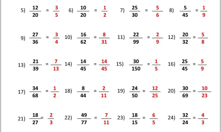 Worksheets Simplifying Fractions 5th Grade