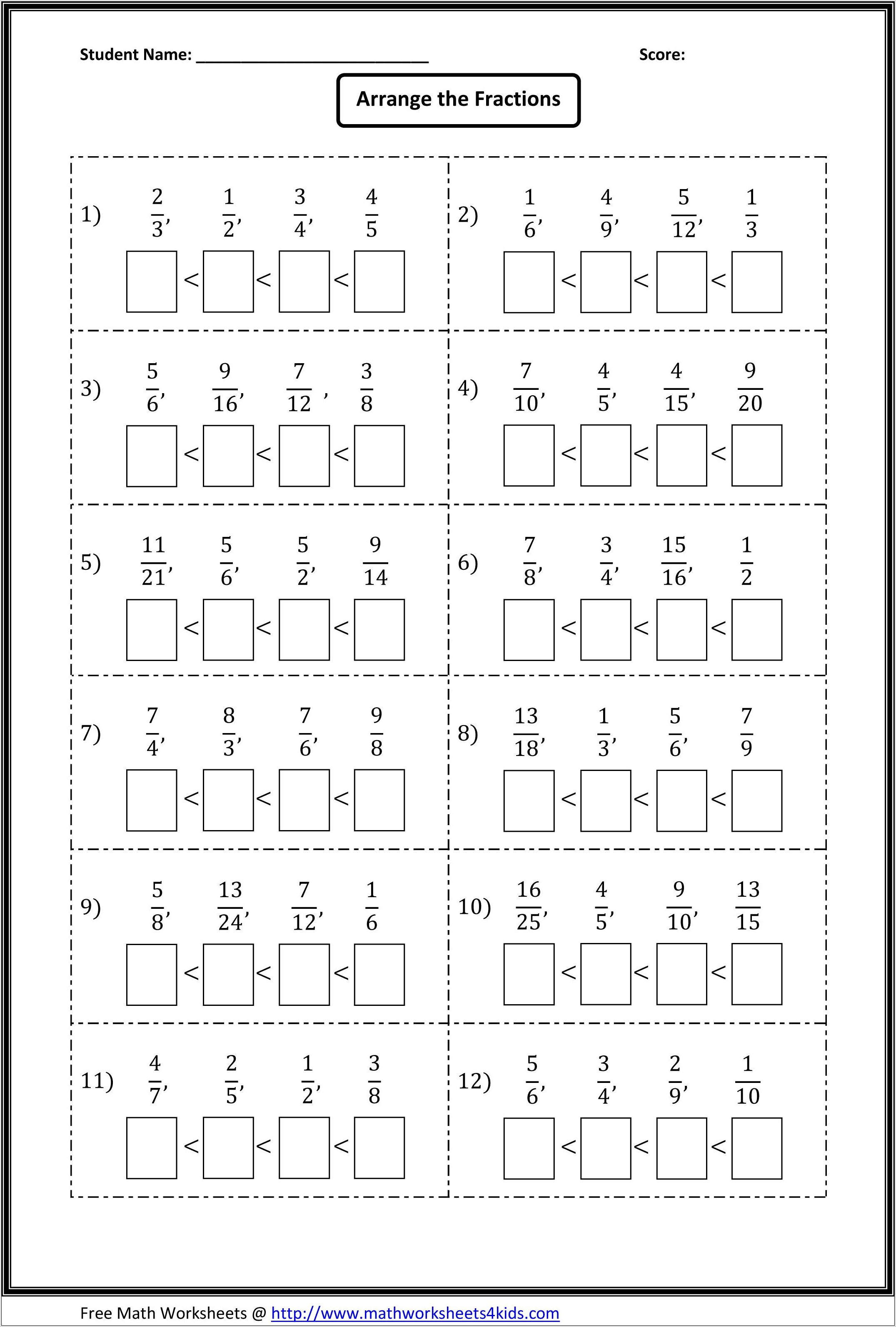 Worksheets Subtracting Fractions Unlike Denominators