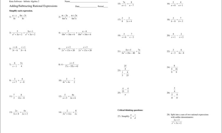 Worksheets With Algebraic Expressions