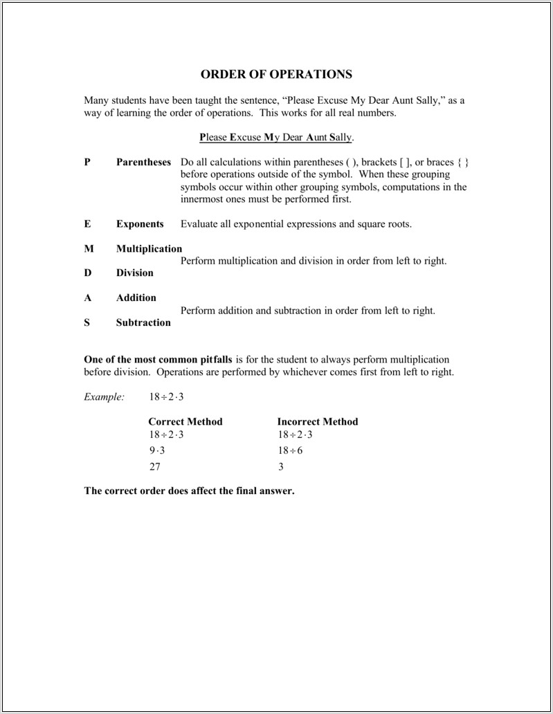 Worksheets With Order Of Operations And Exponents