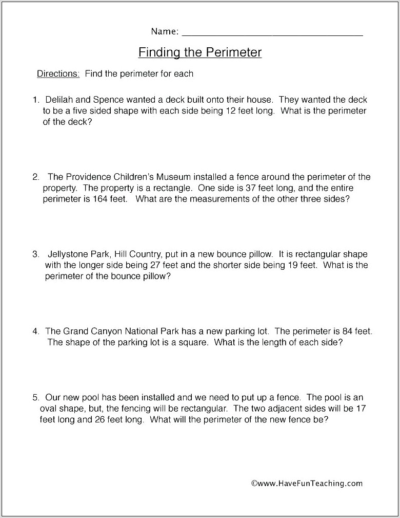 Worksheets Word Problems Area And Perimeter