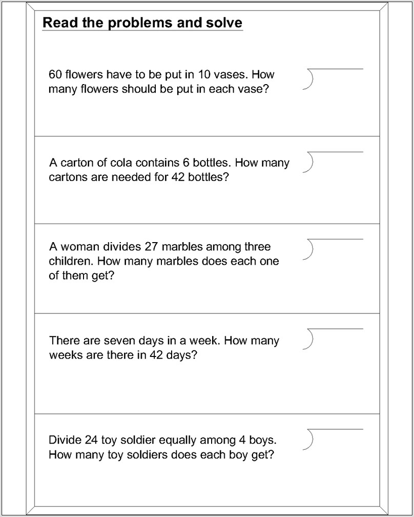 Worksheets Word Problems Division