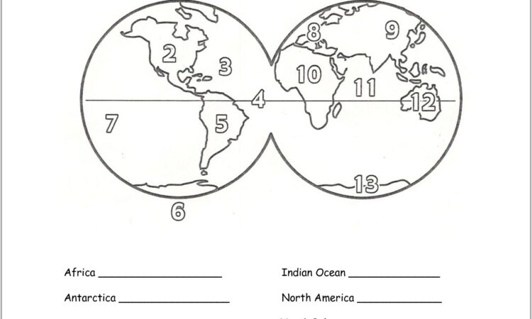 World Map Worksheet Continents And Oceans