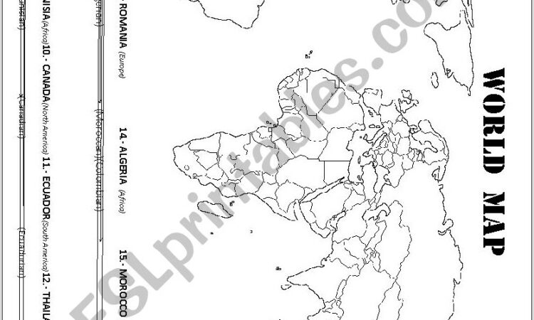 World Map Worksheet Countries