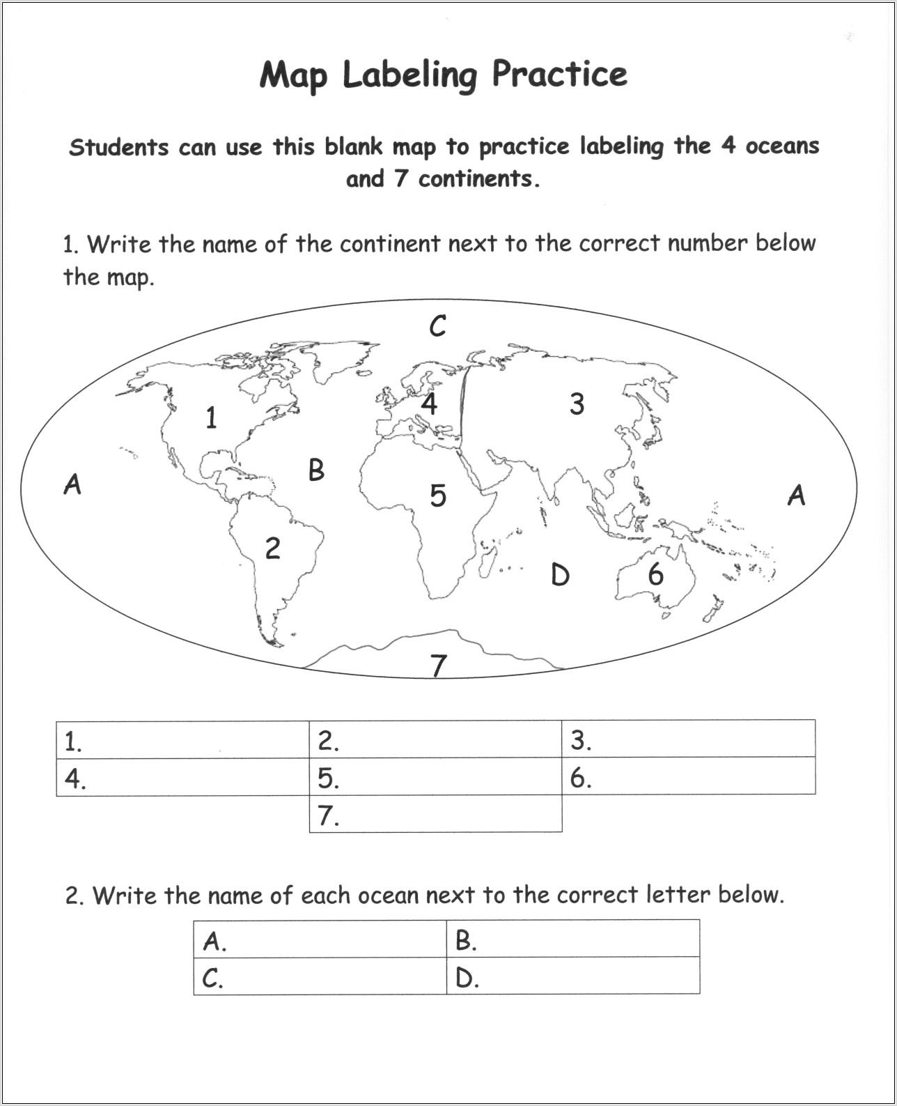 World Map Worksheet Grade 1