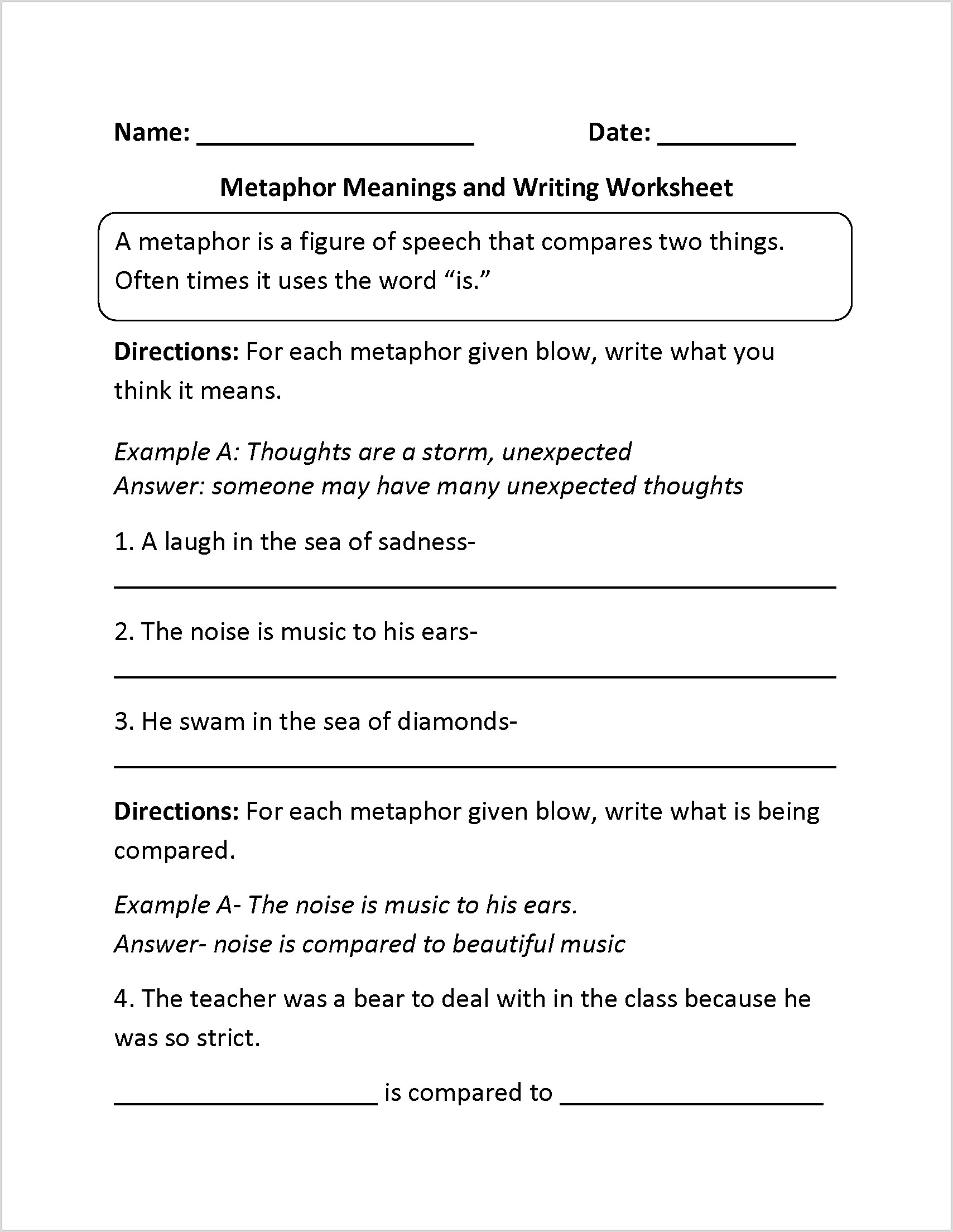 Write A Metaphor Poem Worksheet