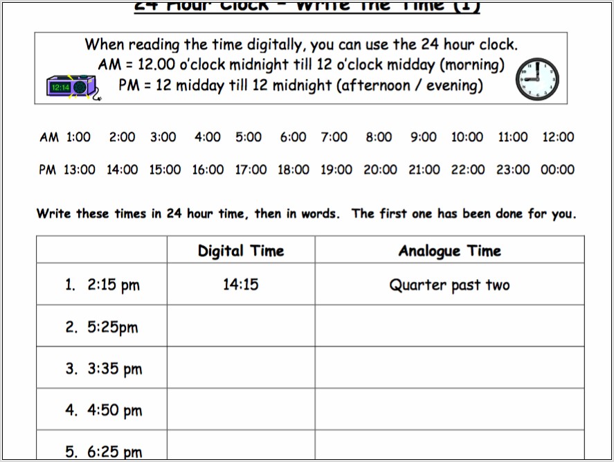 Write Digital Time In Words Worksheet