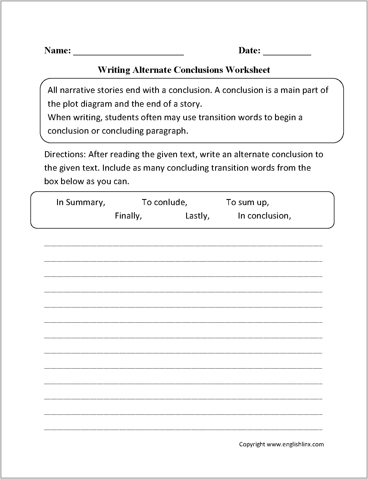 Writing A Conclusion Worksheet Pdf