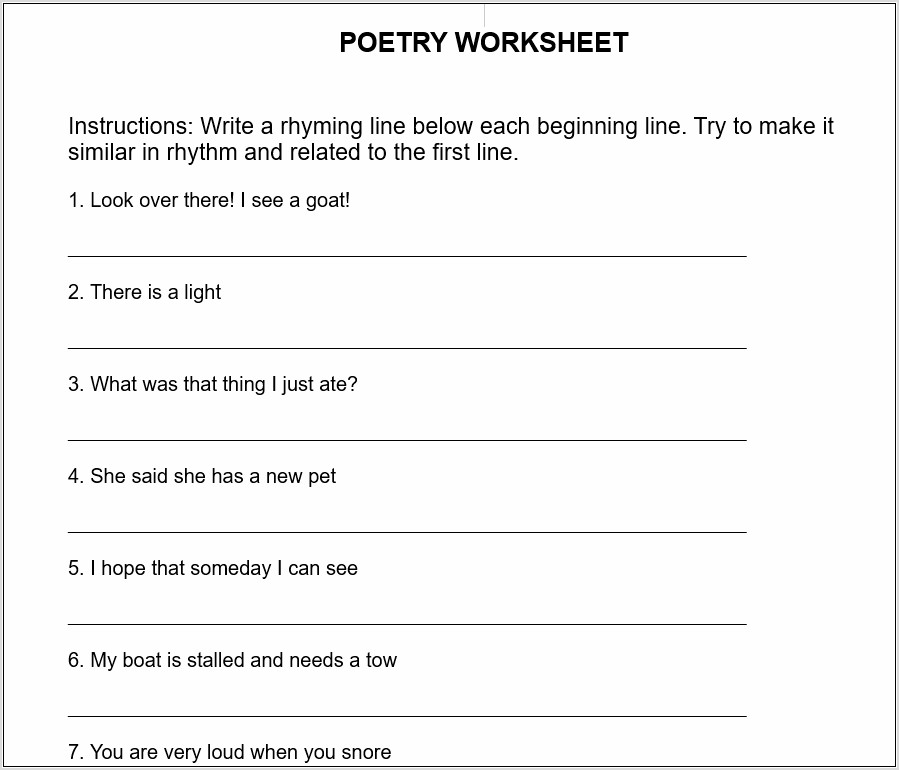 Writing A Rhyming Poem Worksheet