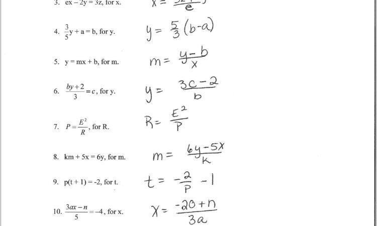 Writing Algebraic Equations Worksheet