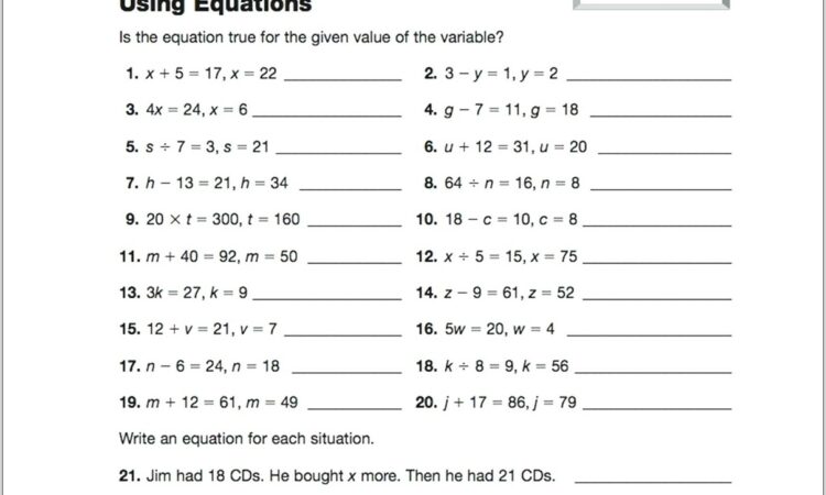 Writing Algebraic Expressions Worksheet