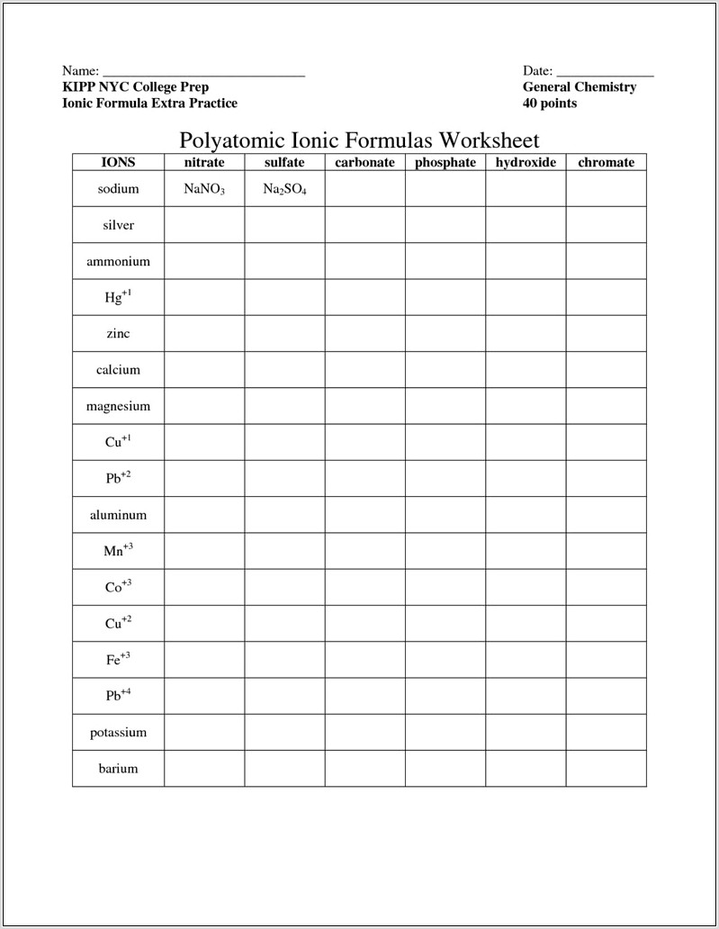 Writing Chemical Formulas Worksheet And Answers