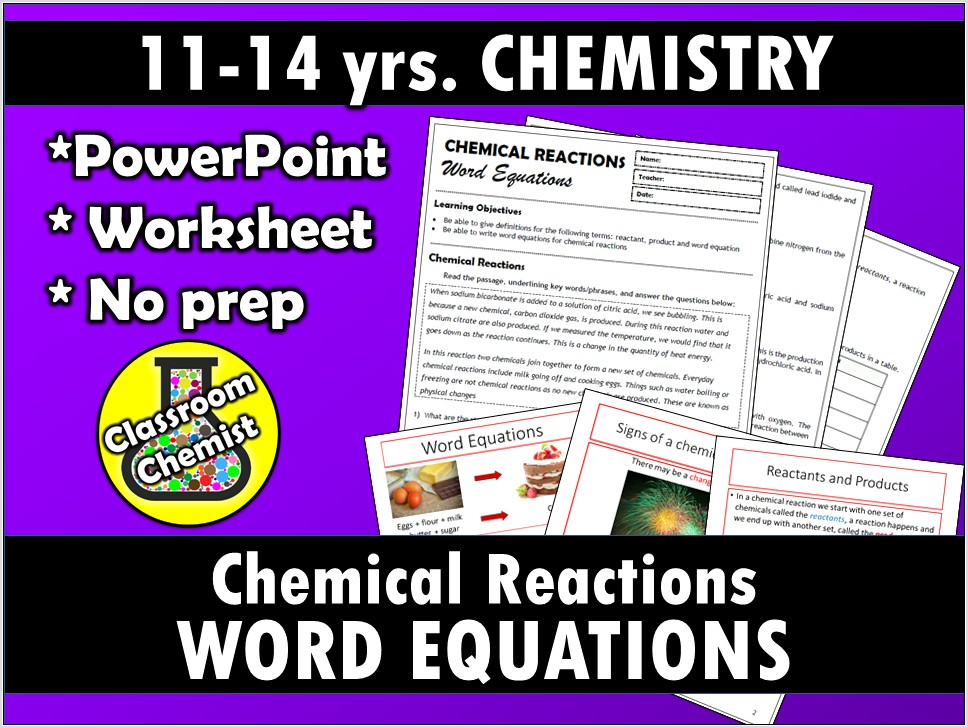 Writing Chemical Word Equations Worksheet
