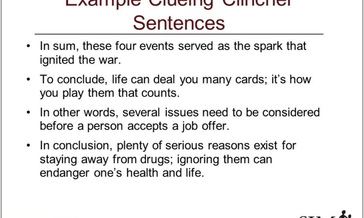 Writing Clincher Sentences Worksheet