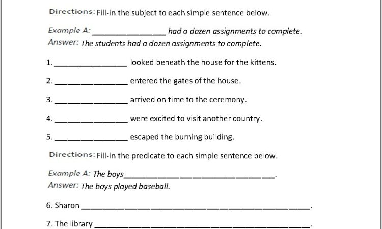 Writing Complete Sentences Worksheets 7th Grade