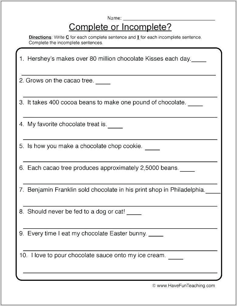 Writing Complete Sentences Worksheets Kindergarten