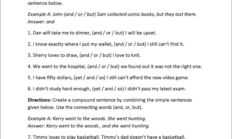 Writing Complete Sentences Worksheets Middle School