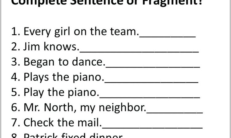 Writing Complete Sentences Worksheets Pdf