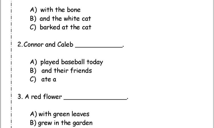 Writing Complete Sentences Worksheets Third Grade