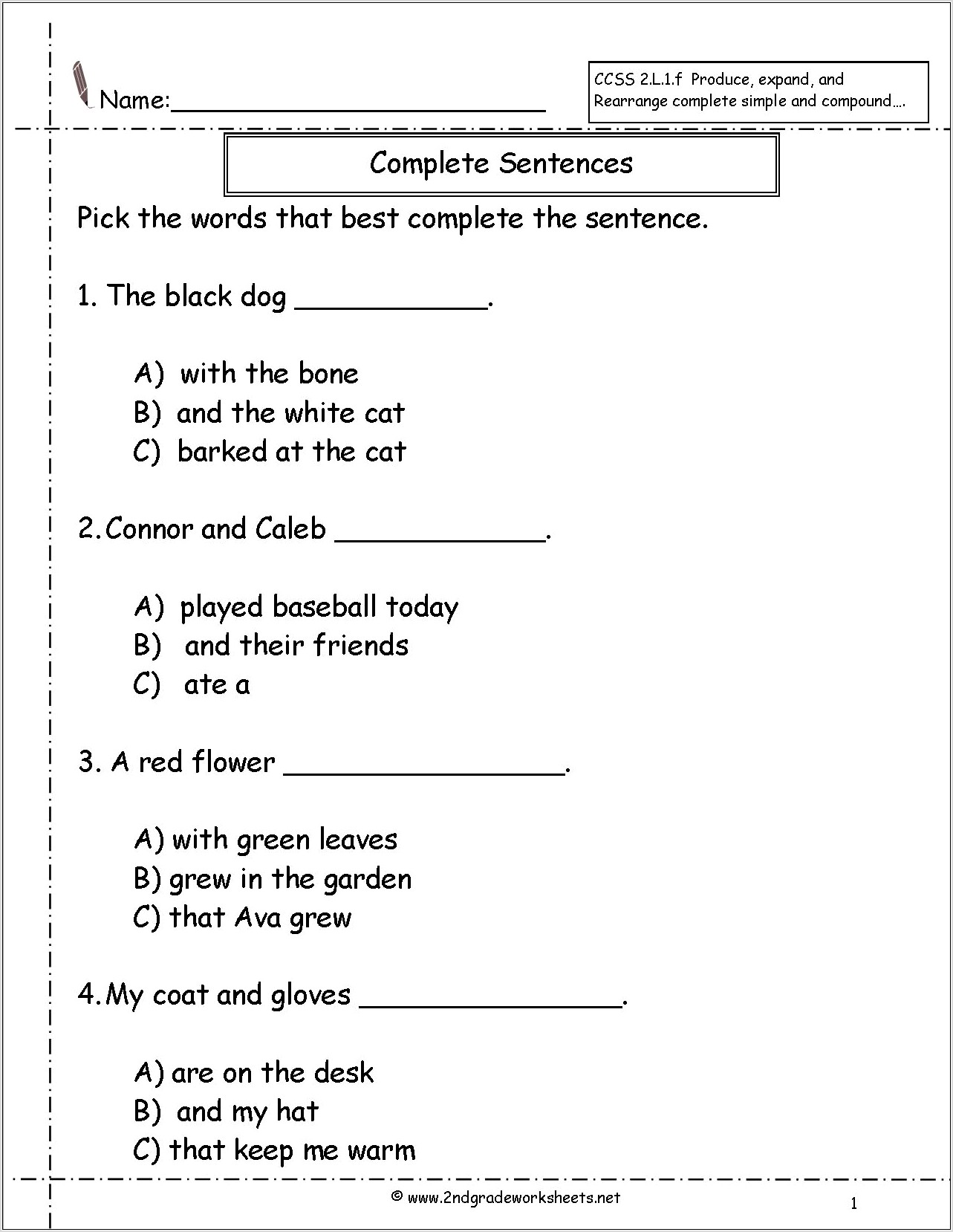 Writing Complete Sentences Worksheets Third Grade