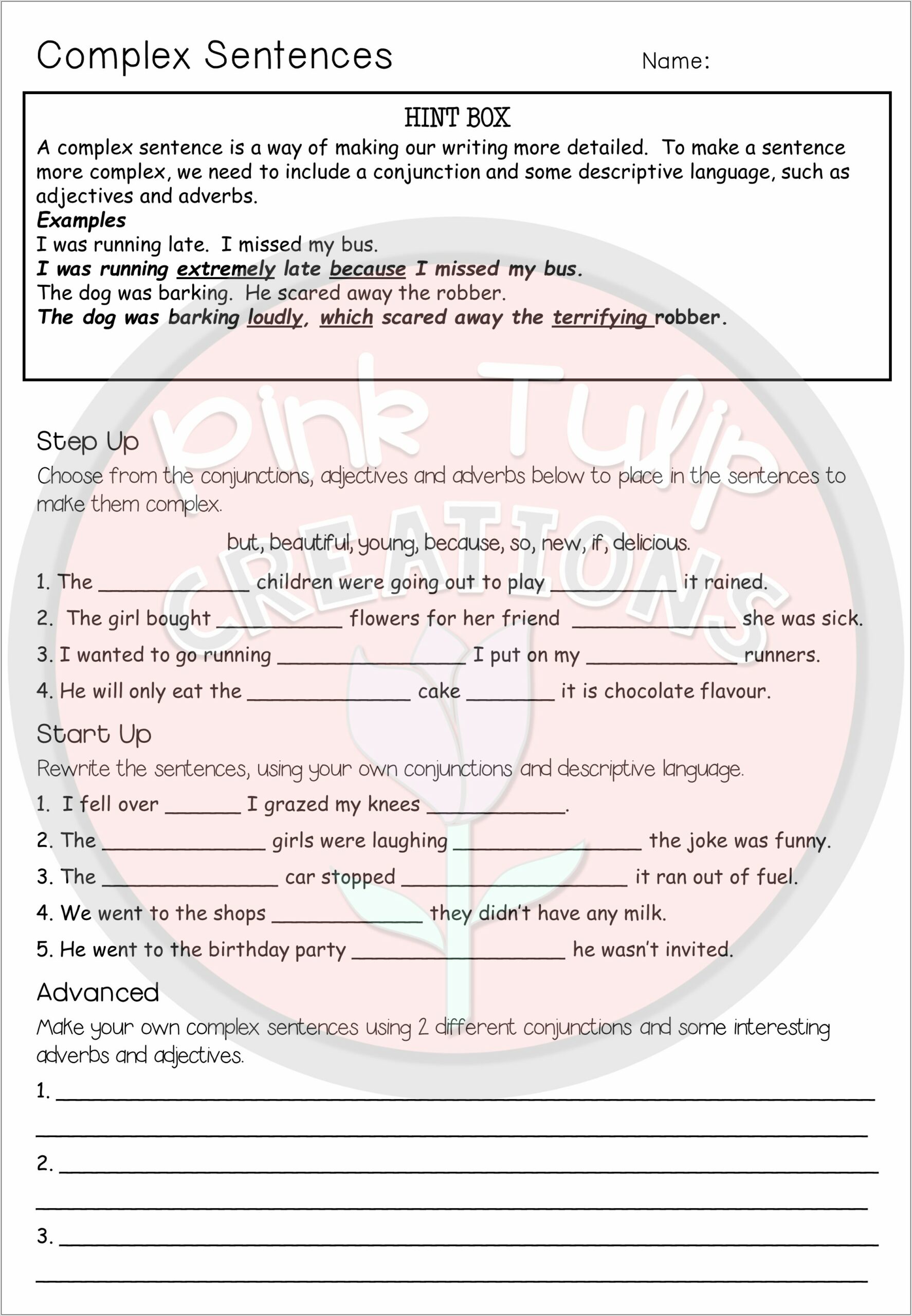 Writing Complex Sentences Worksheet Answers