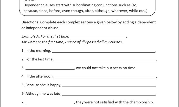 Writing Complex Sentences Worksheet Middle School