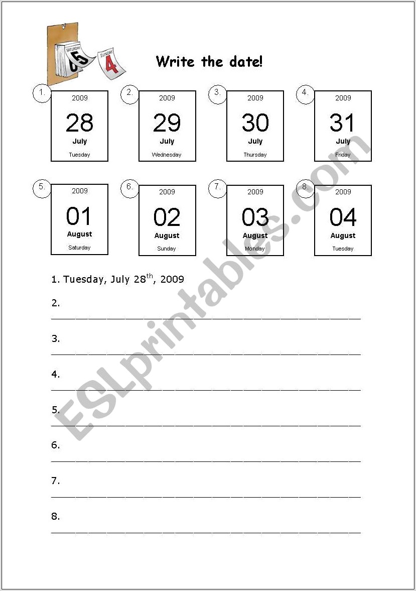 Writing Dates In English Worksheets