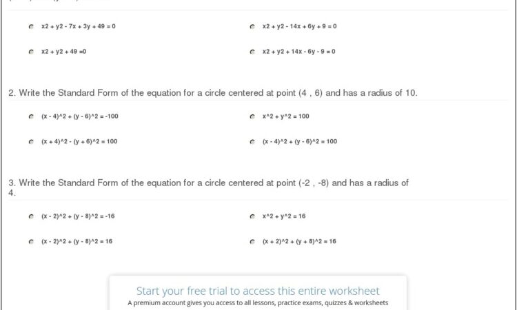 Writing Equations Of Circles Worksheet Pdf