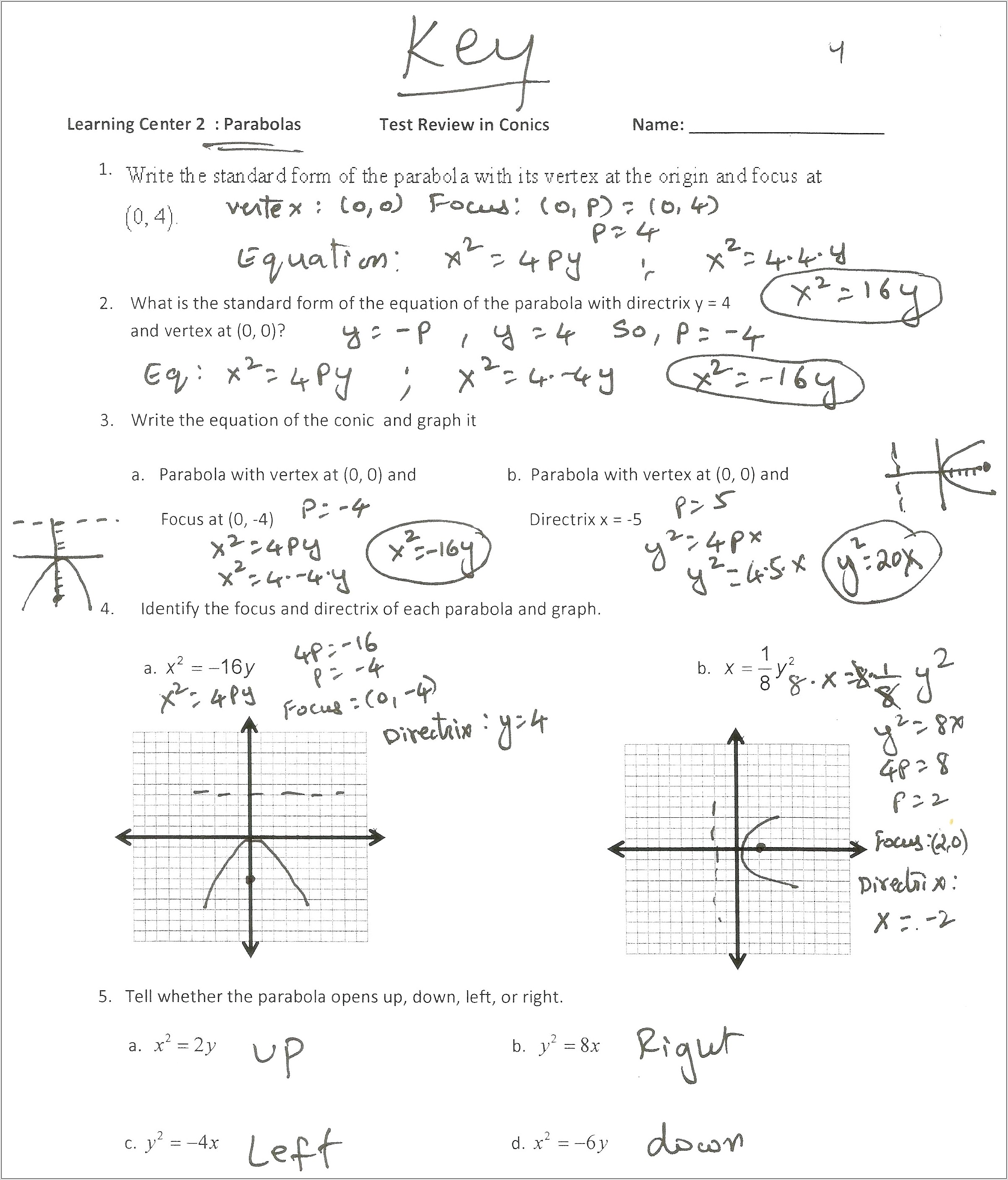 Writing Equations Of Quadratics Worksheet