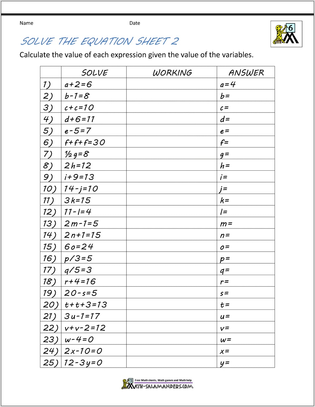 Writing Formula Worksheet Maths