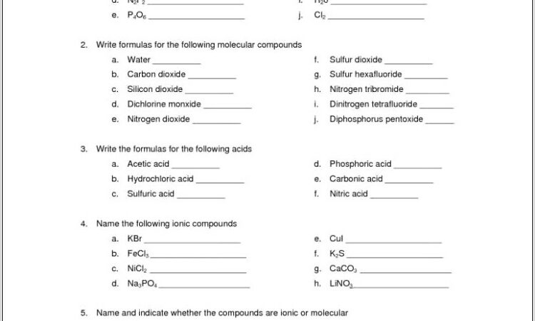 Writing Formulas Of Ionic Compounds Worksheet