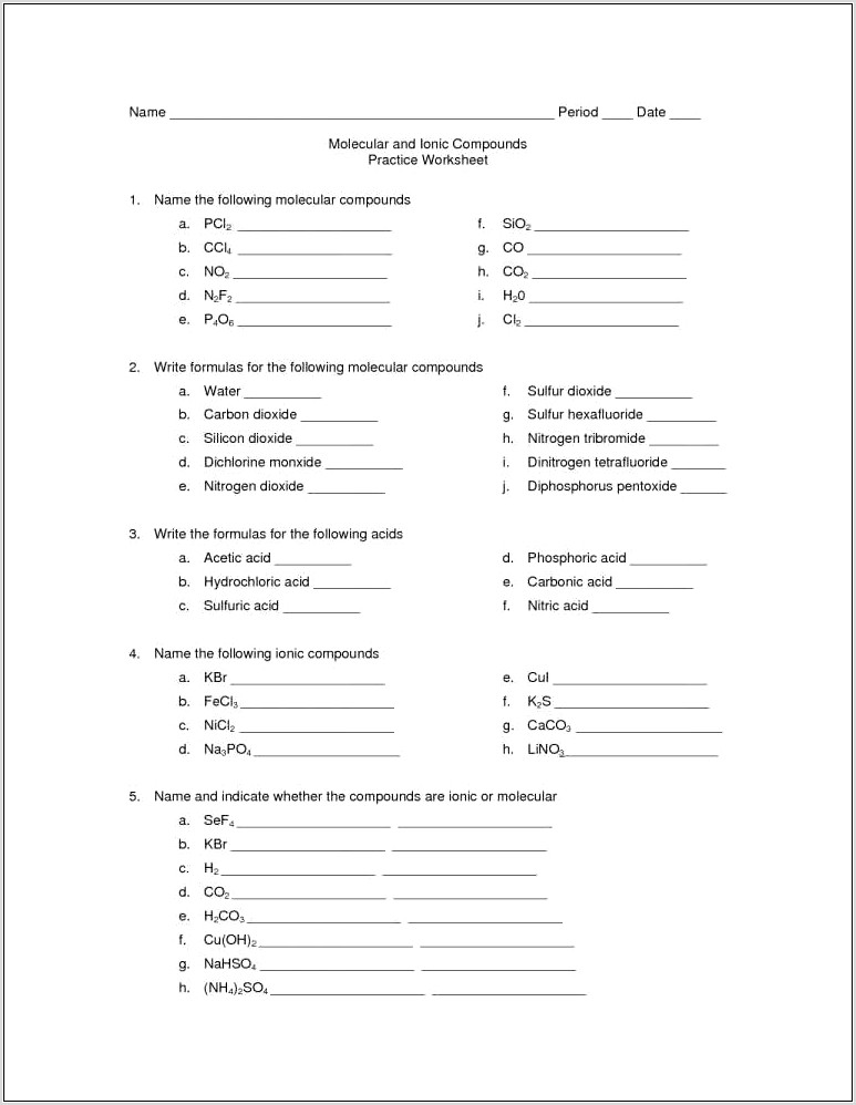 Writing Formulas Of Ionic Compounds Worksheet