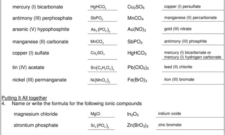 Writing Ionic Formulas From Names Worksheet