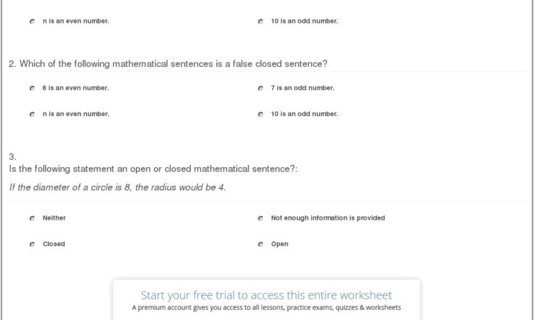 Writing Mathematical Sentences Worksheet