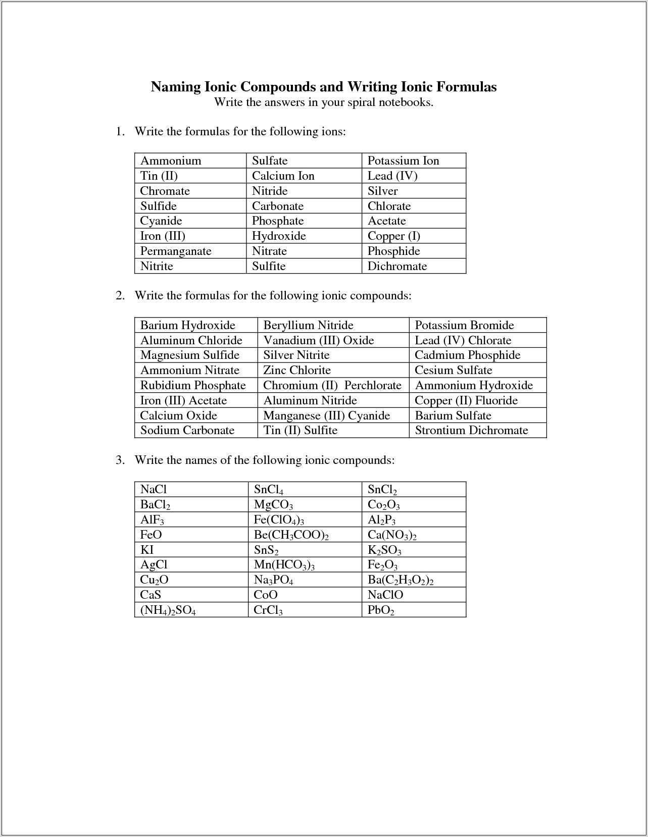 Writing Names For Ionic Compounds Worksheet