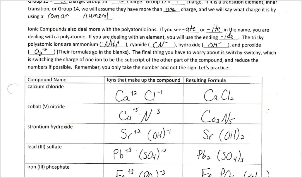 Writing Naming Ionic Compounds Worksheet Answers