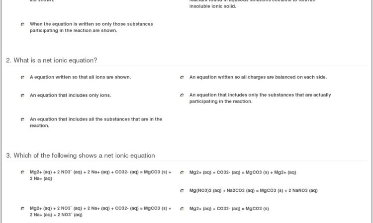 Writing Net Ionic Equations Worksheet With Answers