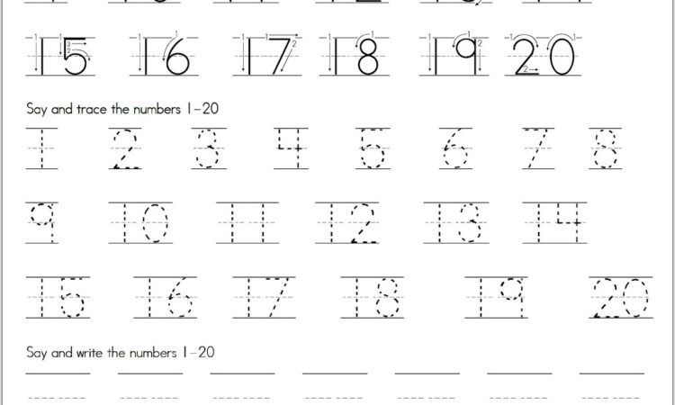 Writing Numbers 1 20 Worksheet Kindergarten