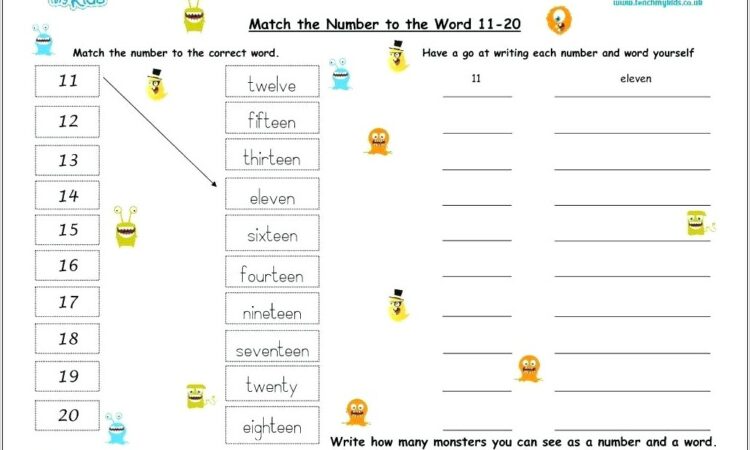 Writing Numbers 11 20 Worksheets Kindergarten