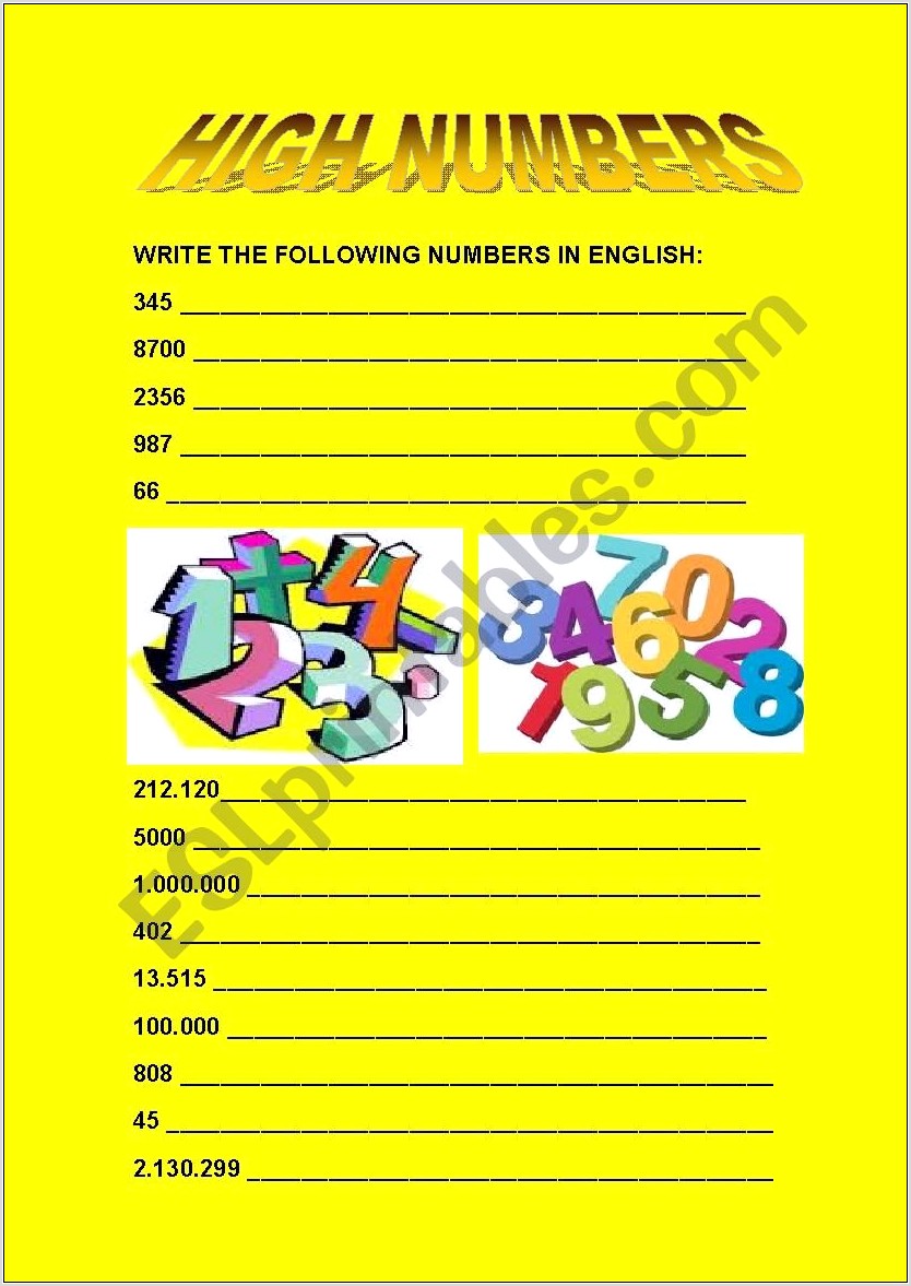 Writing Numbers English Worksheet