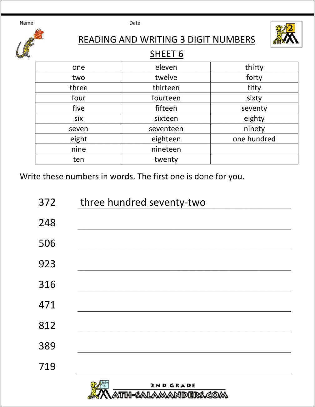 Writing Numbers In Words Worksheet Grade 6