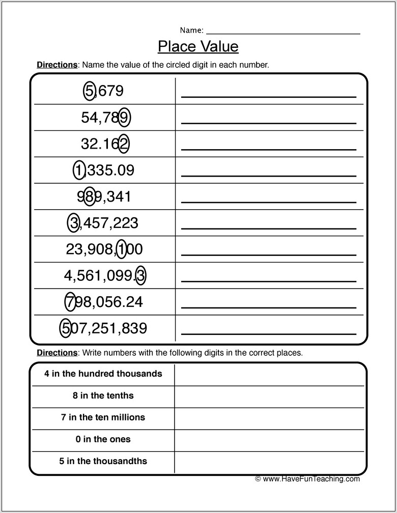 Writing Numbers Through Hundred Millions Worksheet