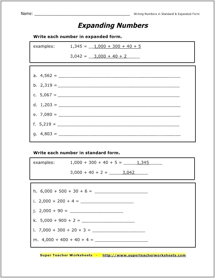 Writing Numbers With Exponents Worksheets