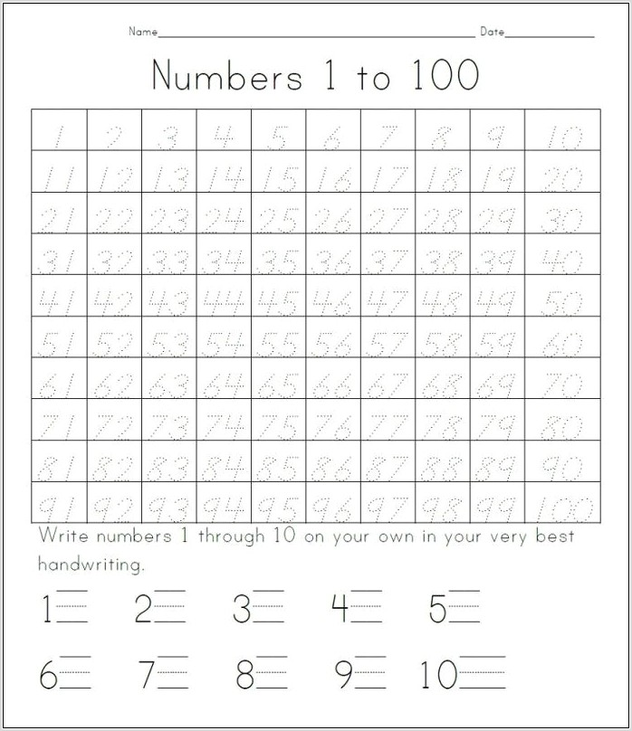 Writing Numbers Worksheets 1 100