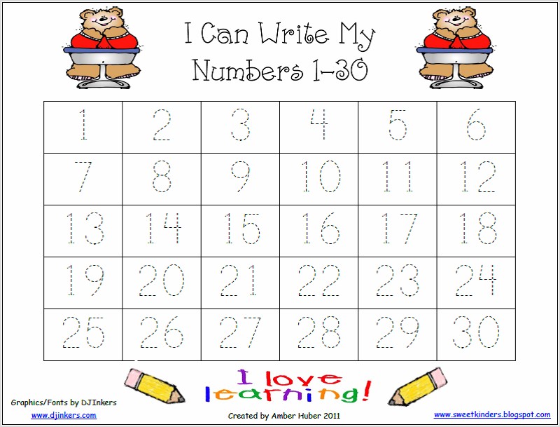 Writing Numbers Worksheets 1 30