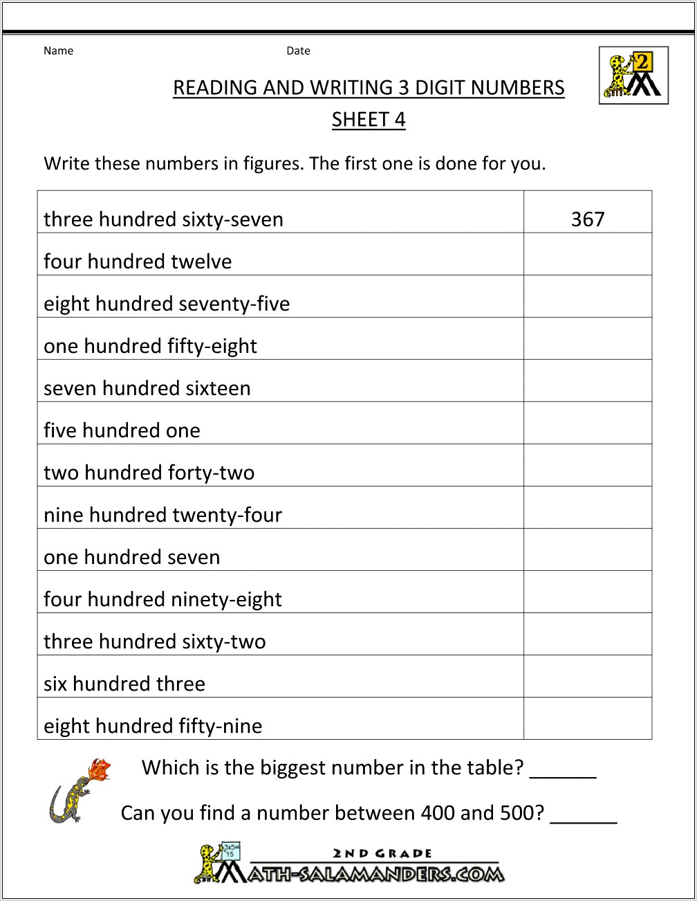 Writing Numbers Worksheets Free