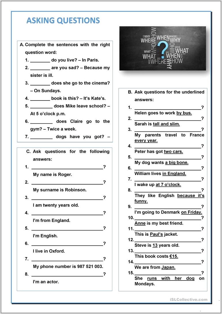 Writing Open Ended Questions Worksheet
