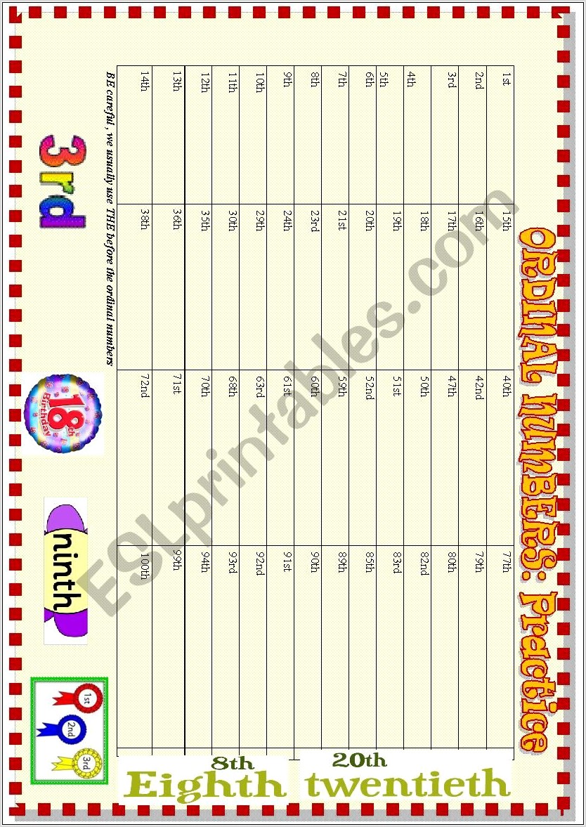 Writing Ordinal Numbers Worksheet