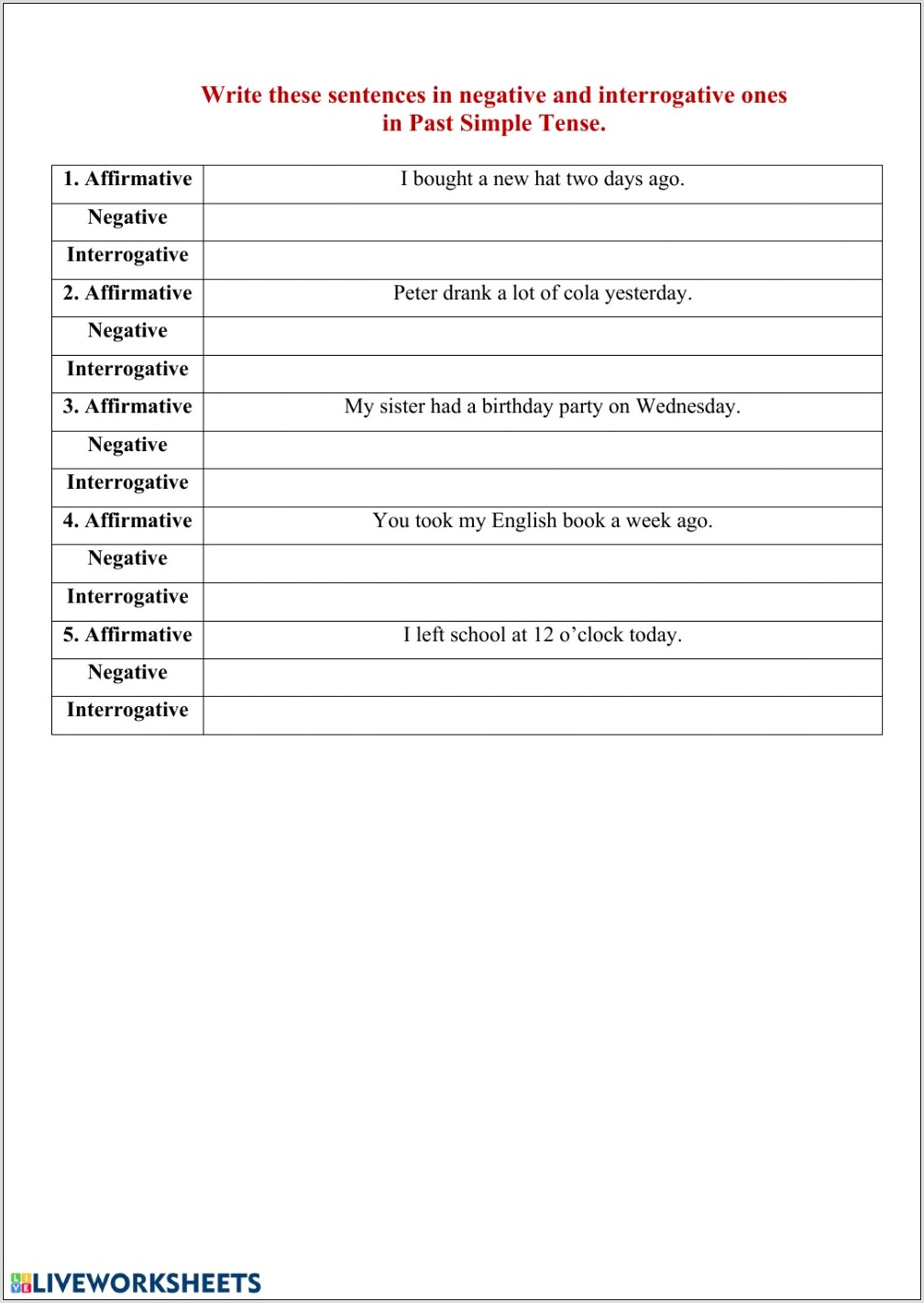 Writing Past Tense Sentences Worksheet