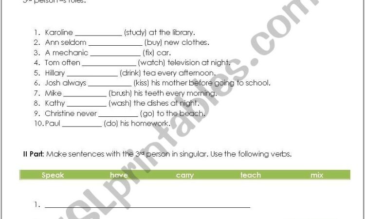 Writing Sentences Worksheet In Third Person